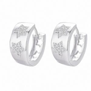 925 Sterling Silver Decorative CZ Huggie Hoop Earrings for Wholesale Buyers - E00101