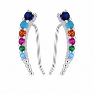 925 Sterling Silver Colorful CZ Ear Climber Stud Earrings for Wholesale Buyers - E0012