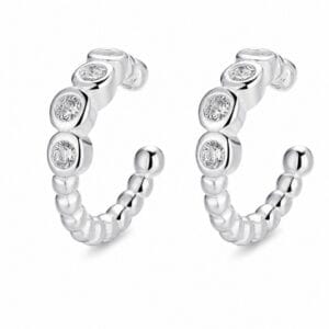 925 Sterling Silver Sculptural Silver Earrings with Pave Detail for Wholesale Buyers - E00134