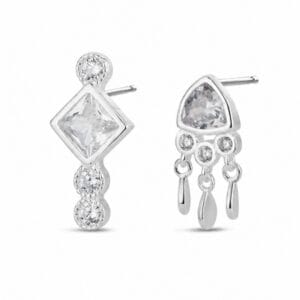 925 Sterling Silver Sculptural Silver Earrings with Pave Detail for Wholesale Buyers - E00147