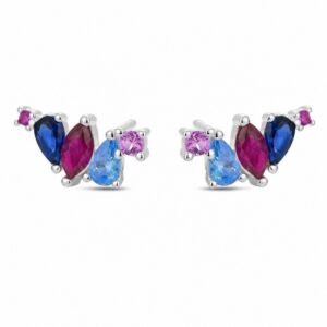 925 Sterling Silver Sculptural Silver Earrings with Pave Detail for Wholesale Buyers - E00150