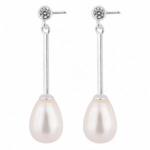 925 Sterling Silver Pearl Drop Earrings with Silver CZ Detail for Wholesale Buyers - E00152