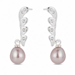 925 Sterling Silver Pearl Drop Earrings with Silver CZ Detail for Wholesale Buyers - E00156