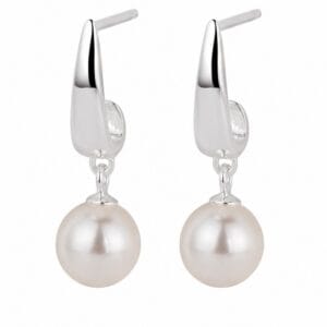 925 Sterling Silver Pearl Drop Earrings with Silver CZ Detail for Wholesale Buyers - E00157