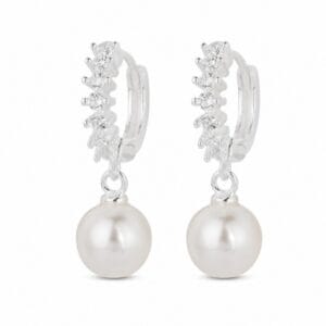 925 Sterling Silver Pearl Drop Earrings with Silver CZ Detail for Wholesale Buyers - E00158