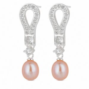 925 Sterling Silver Pearl Drop Earrings with Silver CZ Detail for Wholesale Buyers - E00160