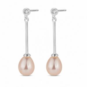 925 Sterling Silver Pearl Drop Earrings with Silver CZ Detail for Wholesale Buyers - E00161