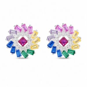 925 Sterling Silver Rainbow CZ Stud Earrings for Wholesale Buyers - E00164