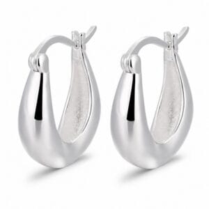 925 Sterling Silver Polished Silver Hoop Earrings with Pearl Detail for Wholesale Buyers - E00174