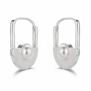 925 Sterling Silver Polished Silver Hoop Earrings with Pearl Detail for Wholesale Buyers - E00180