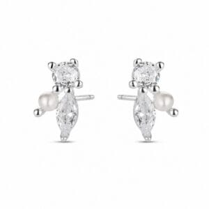 925 Sterling Silver Occasion Drop Earrings with Pearl and Crystal Detail for Wholesale Buyers - E00184