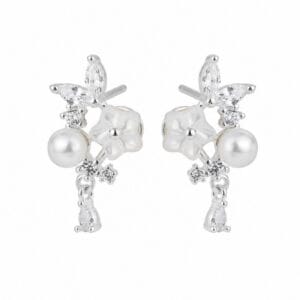 925 Sterling Silver Occasion Drop Earrings with Pearl and Crystal Detail for Wholesale Buyers - E00185