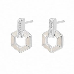 925 Sterling Silver White Hexagon Stone Drop Earrings for Wholesale Buyers - E002
