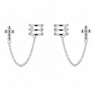 925 Sterling Silver Silver Ear Cuff Chain Connector Earrings for Wholesale Buyers - E00213