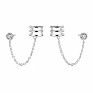 925 Sterling Silver Silver Ear Cuff Chain Connector Earrings for Wholesale Buyers - E00214