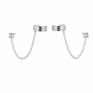 925 Sterling Silver Silver Ear Cuff Chain Connector Earrings for Wholesale Buyers - E00215