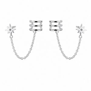 925 Sterling Silver Silver Ear Cuff Chain Connector Earrings for Wholesale Buyers - E00216