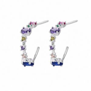 925 Sterling Silver Colored CZ Hoop and Drop Earrings for Wholesale Buyers - E00217