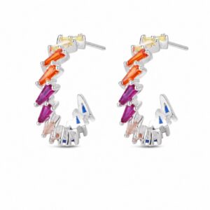 925 Sterling Silver Colored CZ Hoop and Drop Earrings for Wholesale Buyers - E00220
