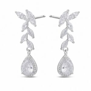 925 Sterling Silver Crystal Drop Earrings for Bridal and Evening Lines for Wholesale Buyers - E00235