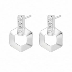 925 Sterling Silver White Hexagon Stone Drop Earrings for Wholesale Buyers - E003