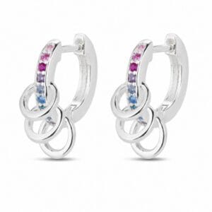 925 Sterling Silver Rainbow CZ Charm Huggie Earrings for Wholesale Buyers - E0038