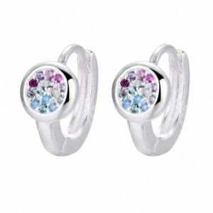 925 Sterling Silver Rainbow CZ Charm Huggie Earrings for Wholesale Buyers - E0039