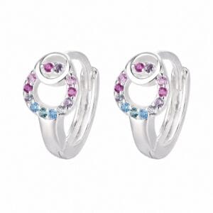 925 Sterling Silver Rainbow CZ Charm Huggie Earrings for Wholesale Buyers - E0040