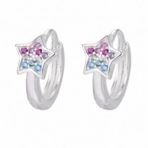 925 Sterling Silver Rainbow CZ Charm Huggie Earrings for Wholesale Buyers - E0041