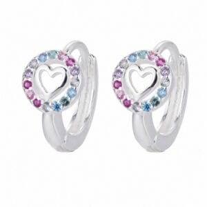 925 Sterling Silver Rainbow CZ Charm Huggie Earrings for Wholesale Buyers - E0042
