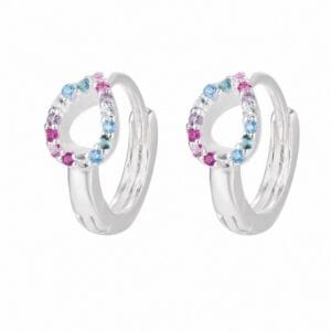 925 Sterling Silver Rainbow CZ Charm Huggie Earrings for Wholesale Buyers - E0043