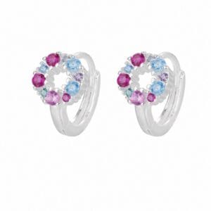 925 Sterling Silver Rainbow CZ Charm Huggie Earrings for Wholesale Buyers - E0044