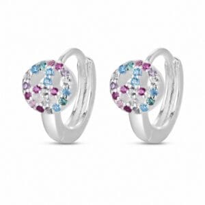 925 Sterling Silver Rainbow CZ Charm Huggie Earrings for Wholesale Buyers - E0045