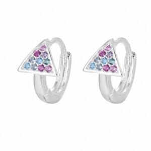 925 Sterling Silver Rainbow CZ Charm Huggie Earrings for Wholesale Buyers - E0046