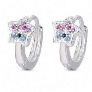 925 Sterling Silver Rainbow CZ Charm Huggie Earrings for Wholesale Buyers - E0047