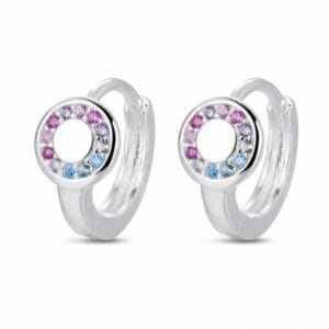 925 Sterling Silver Rainbow CZ Charm Huggie Earrings for Wholesale Buyers - E0048