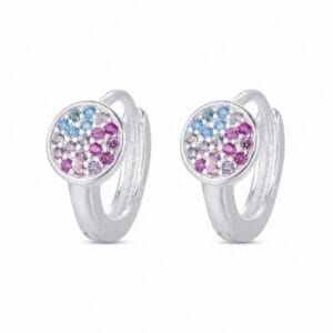 925 Sterling Silver Rainbow CZ Charm Huggie Earrings for Wholesale Buyers - E0049