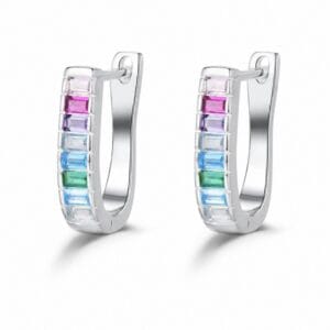 925 Sterling Silver Rainbow CZ Charm Huggie Earrings for Wholesale Buyers - E0050
