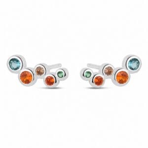 925 Sterling Silver Rainbow CZ Charm Huggie Earrings for Wholesale Buyers - E0051