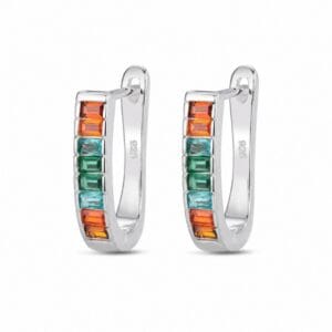 925 Sterling Silver Rainbow CZ Charm Huggie Earrings for Wholesale Buyers - E0052