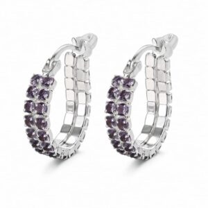 925 Sterling Silver Purple CZ Silver Huggie Hoop Earrings for Wholesale Buyers - E006
