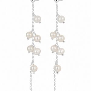 925 Sterling Silver Long Dangle Earrings with Chain and Stone Detail for Wholesale Buyers - E0066
