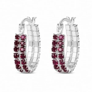 925 Sterling Silver Ruby Red CZ Silver Huggie Hoop Earrings for Wholesale Buyers - E007