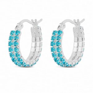 925 Sterling Silver Turquoise CZ Silver Huggie Hoop Earrings for Wholesale Buyers - E008