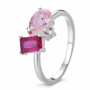 925 Silver Pink Rectangular Stone Ring Wholesale