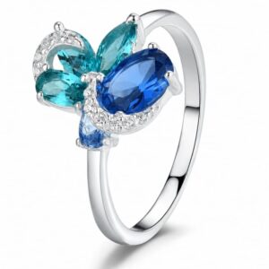 925 Silver Blue Green Butterfly Ring Wholesale