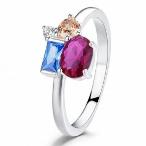 925 Silver Blue Pink Geometric Stone Ring Wholesale