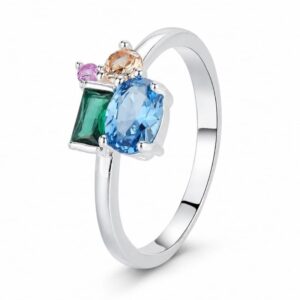 925 Silver Green Blue Geometric Stone Ring Wholesale