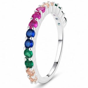 925 Silver Rainbow Stone Band Ring Wholesale