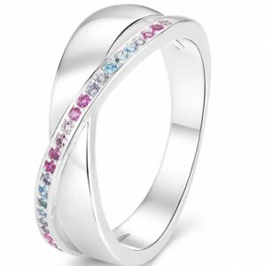 925 Silver Rainbow Pave Line Ring Wholesale